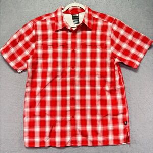 The North Face Mens Plaid Short Sleeve Button Up Shirt Red White Outdoor M